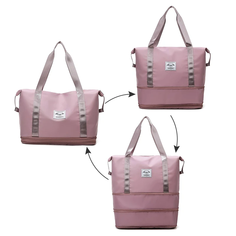 Custom large capacity expendable trolley tote travel handbag wet dry yoga gym bag, Pink grey black
Custom large capacity expendable trolley tote travel handbag wet dry yoga gym bag, Pink grey black