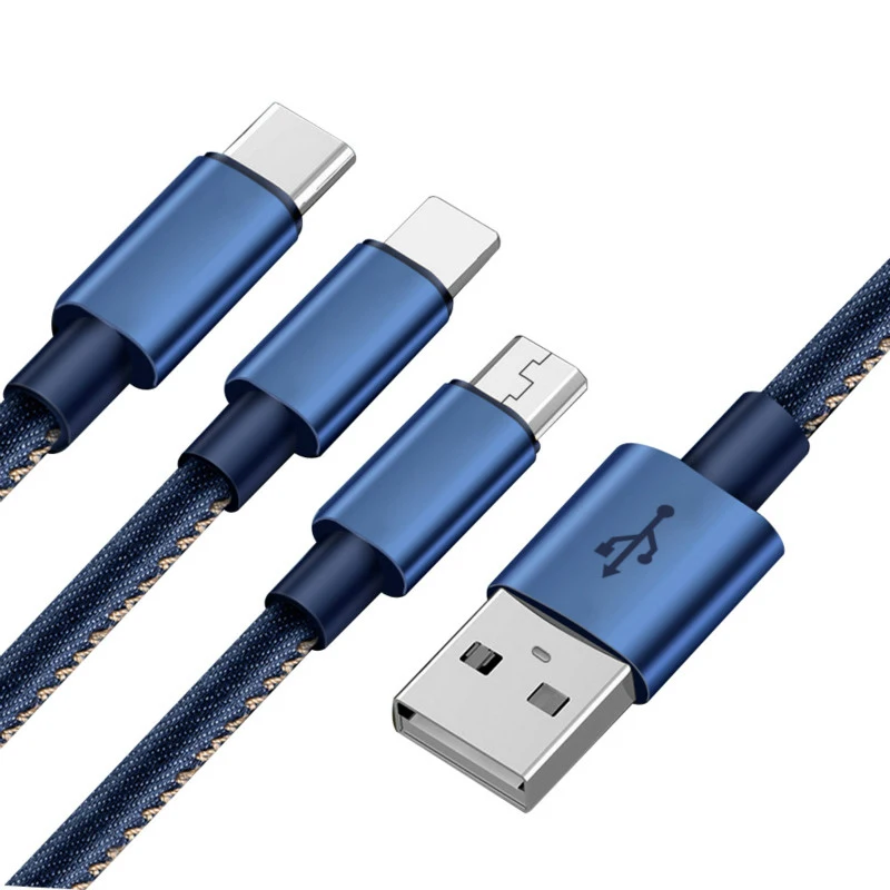 USB Cable denim braided 3 in 1 For iPhone Android Type C charging and data sync cable, Blue,black,red
USB Cable denim braided 3 in 1 For iPhone Android Type C charging and data sync cable, Blue,black,red