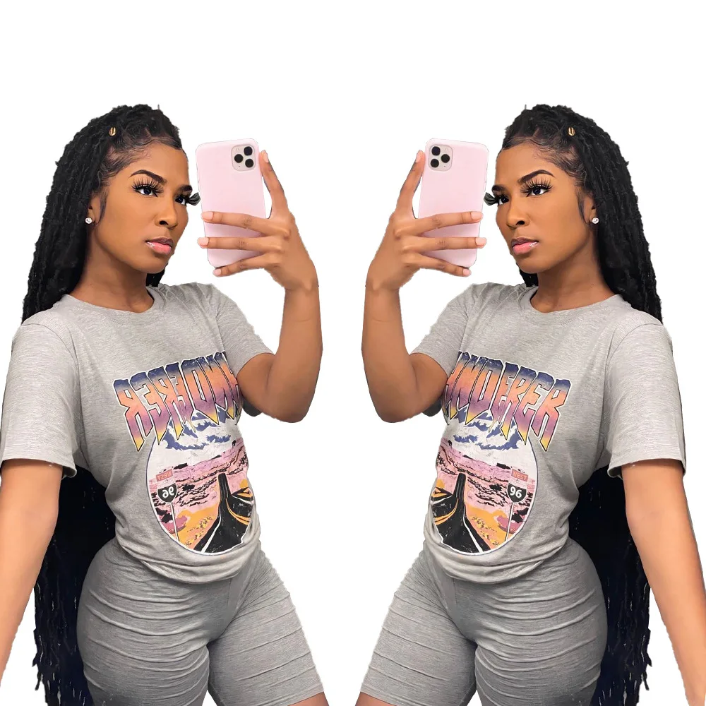 Wholesale Stock Relaxed Tee Shirt Shorts Set Printed Brand Women 2XL Big Size Grey Sports T-Shirt, As picture/customized colors
Wholesale Stock Relaxed Tee Shirt Shorts Set Printed Brand Women 2XL Big Size Grey Sports T-Shirt, As picture/customized colors