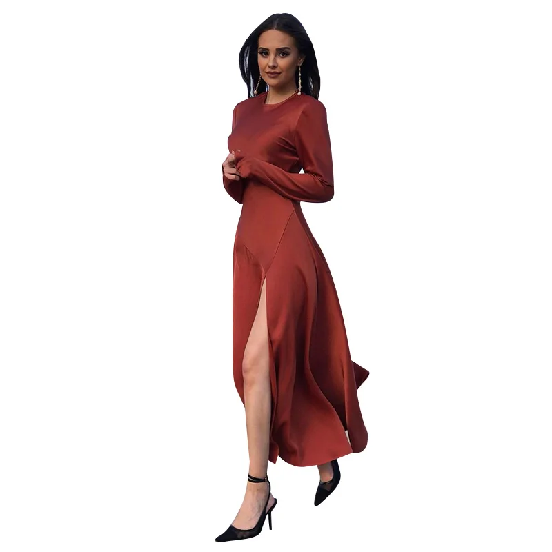INS fashion women round neck high slit satin dress long sleeve dress high fashion women dresses, White/oem
INS fashion women round neck high slit satin dress long sleeve dress high fashion women dresses, White/oem