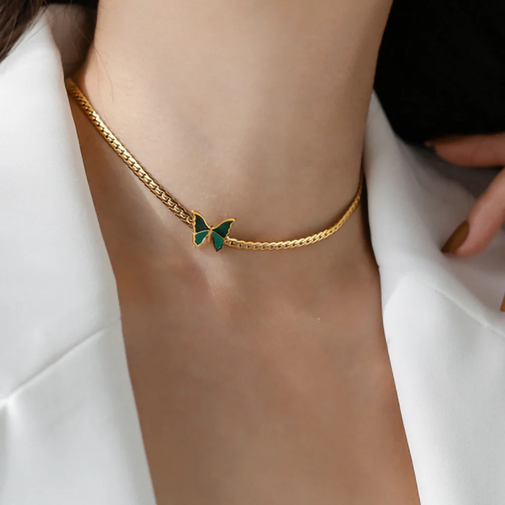Fashion 18K Gold Plated Butterfly Elegant Necklace Stainless Steel Flat Snake Bone Chain Butterfly Pendant Necklace For Women
Fashion 18K Gold Plated Butterfly Elegant Necklace Stainless Steel Flat Snake Bone Chain Butterfly Pendant Necklace For Women