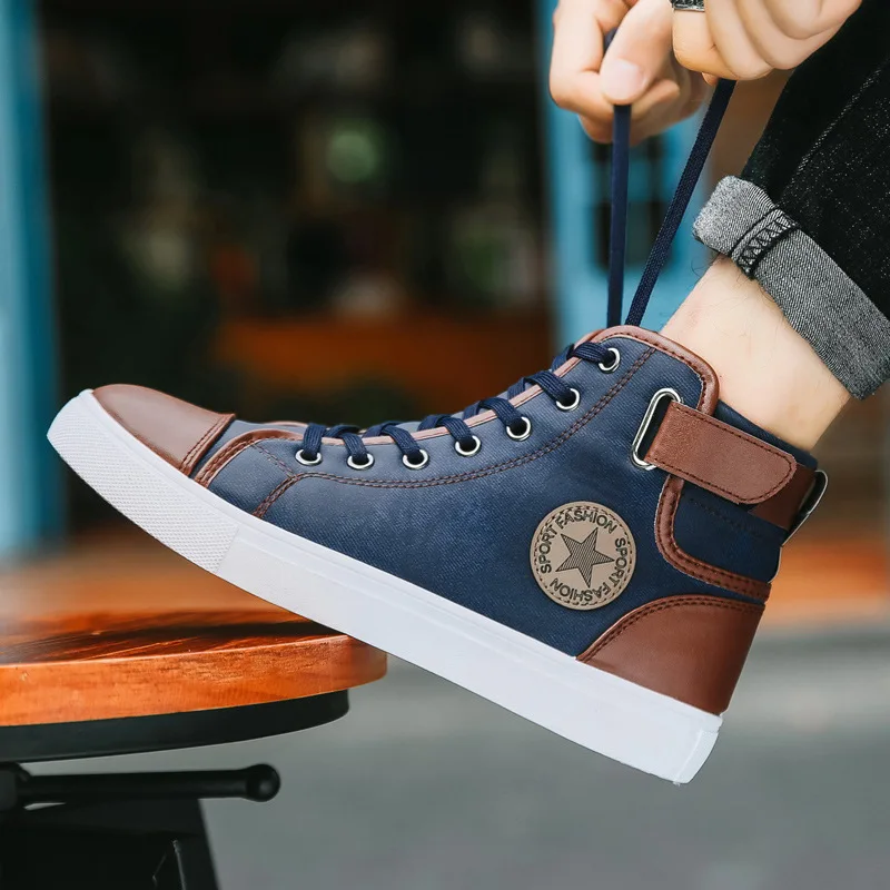 Men's casual shoes Plus size denim shoes fashion high-tops skate sneaker shoes for men 
Men's casual shoes Plus size denim shoes fashion high-tops skate sneaker shoes for men