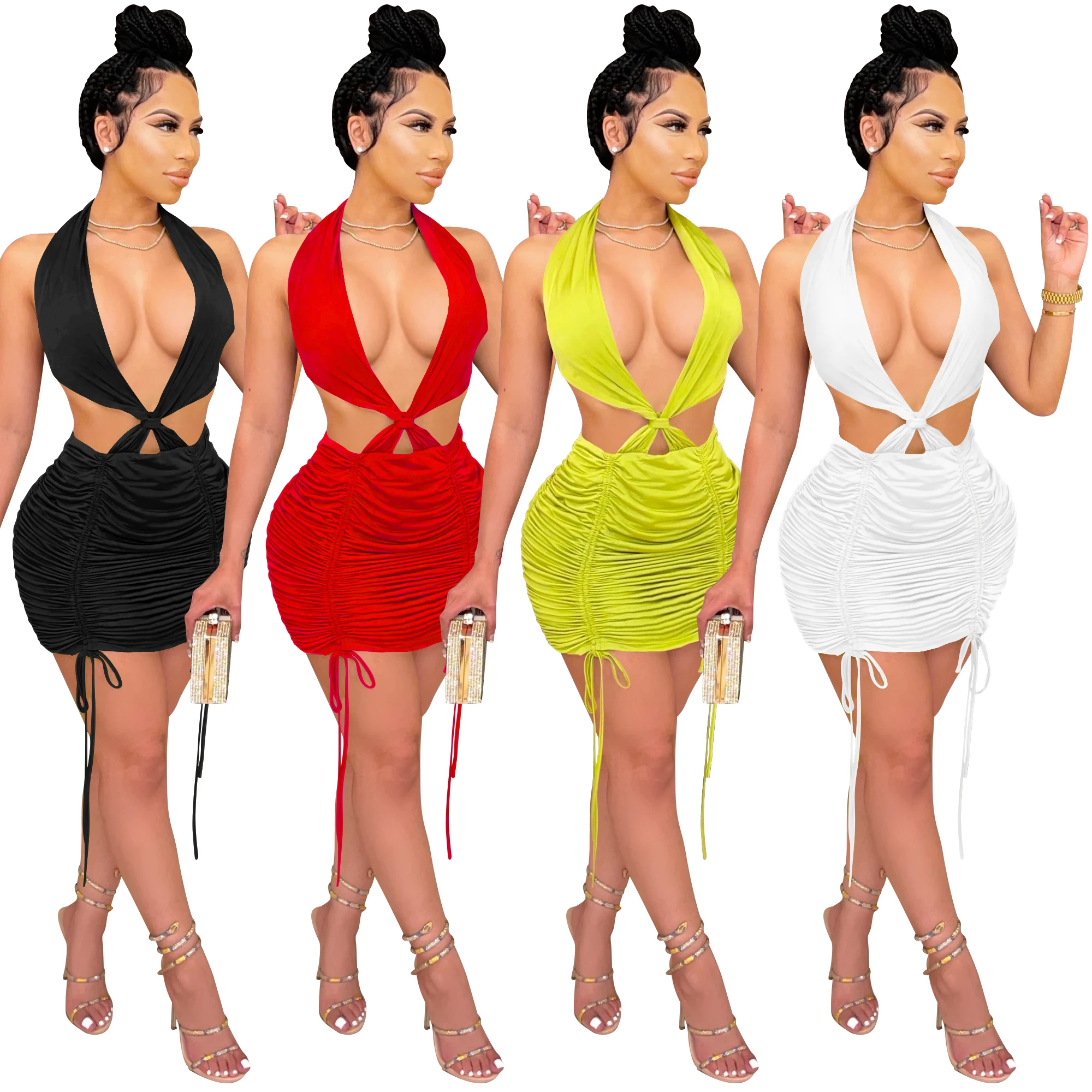 Foma X5220 hot seller Fashion solid color women's women's backless cross v-neck casual dresses
Foma X5220 hot seller Fashion solid color women's women's backless cross v-neck casual dresses