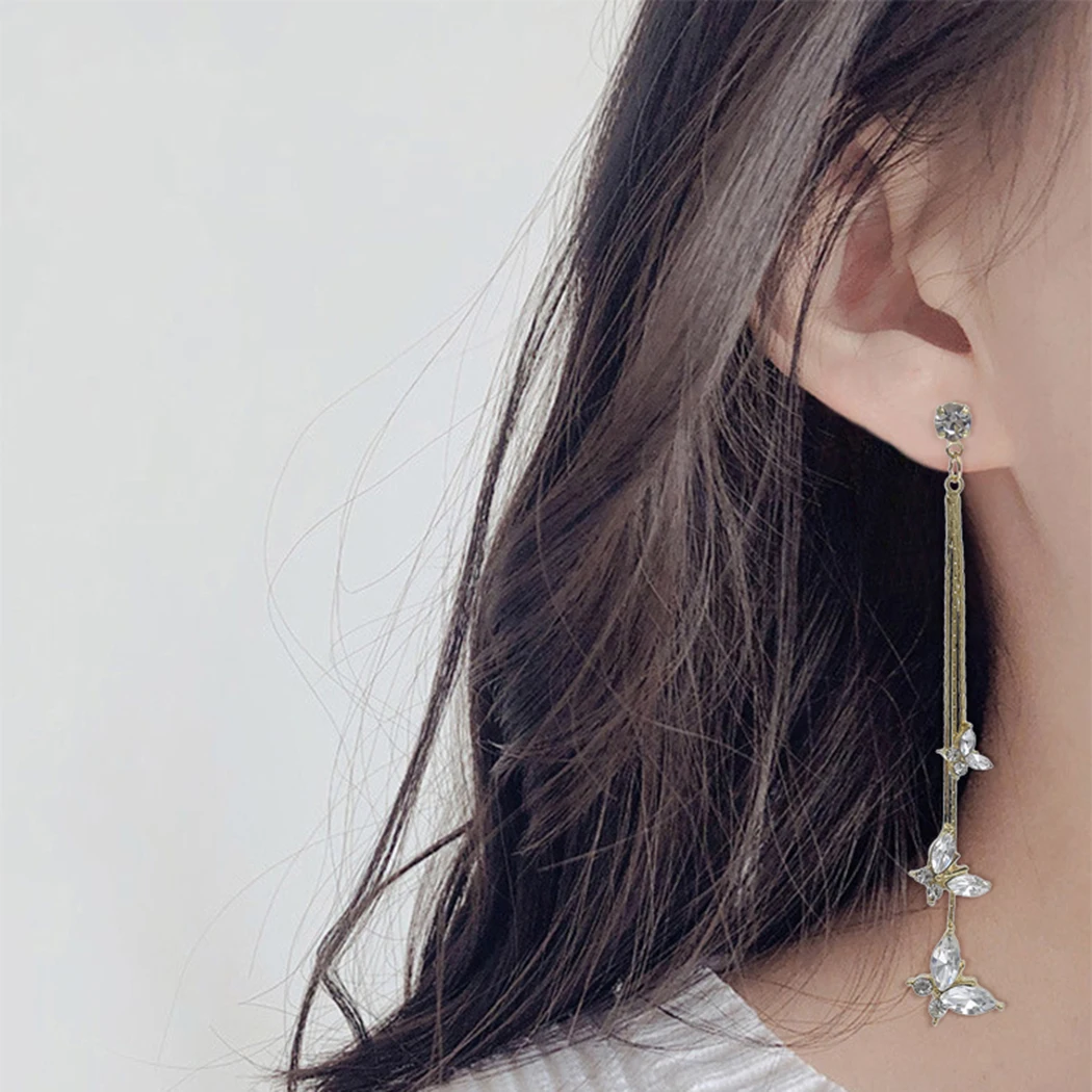 Fashion Butterfly Pendant Earrings Long Tassel Earrings for Women Crystal Dangle Earrings for Bridal Wedding, Silver,gold
Fashion Butterfly Pendant Earrings Long Tassel Earrings for Women Crystal Dangle Earrings for Bridal Wedding, Silver,gold