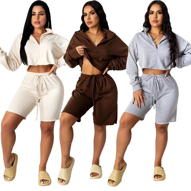 Casual Sport Outfits Turn Down Collar Zipper Crop Top Drawstring Shorts Set Women 2 Piece Short Set Women
Casual Sport Outfits Turn Down Collar Zipper Crop Top Drawstring Shorts Set Women 2 Piece Short Set Women