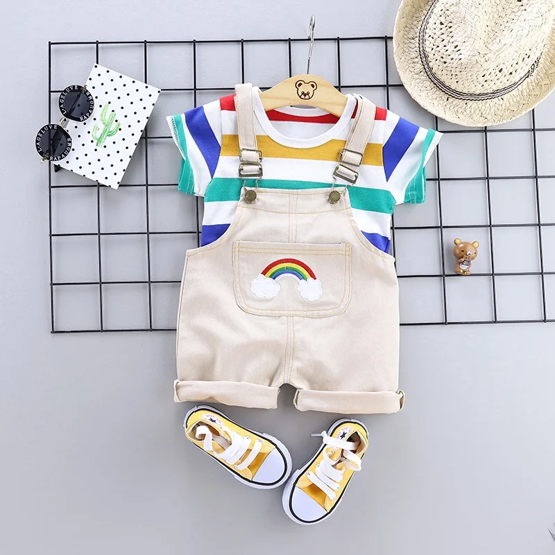 0-5 years old infant summer new children's clothing cotton color striped casual short-sleeved overalls baby suit two-piece
0-5 years old infant summer new children's clothing cotton color striped casual short-sleeved overalls baby suit two-piece