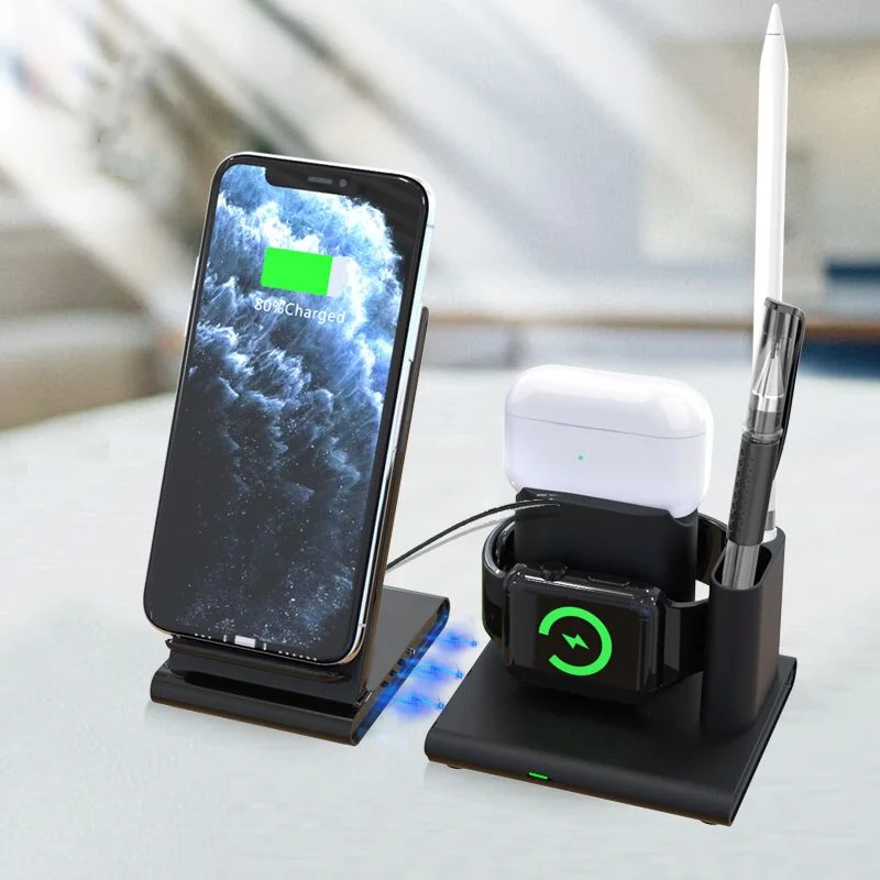 New Design Multifunction 4 In 1 QI Wireless Charger With Charging Dock For Smartwatch For Cell phones, Black 
New Design Multifunction 4 In 1 QI Wireless Charger With Charging Dock For Smartwatch For Cell phones, Black