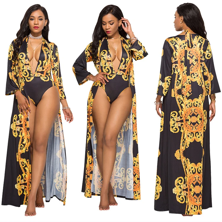 Popular Women Beachwear Floral Print Bohemian Deep V One Piece Swimwear With Beach Cover Up, As show or customized
Popular Women Beachwear Floral Print Bohemian Deep V One Piece Swimwear With Beach Cover Up, As show or customized