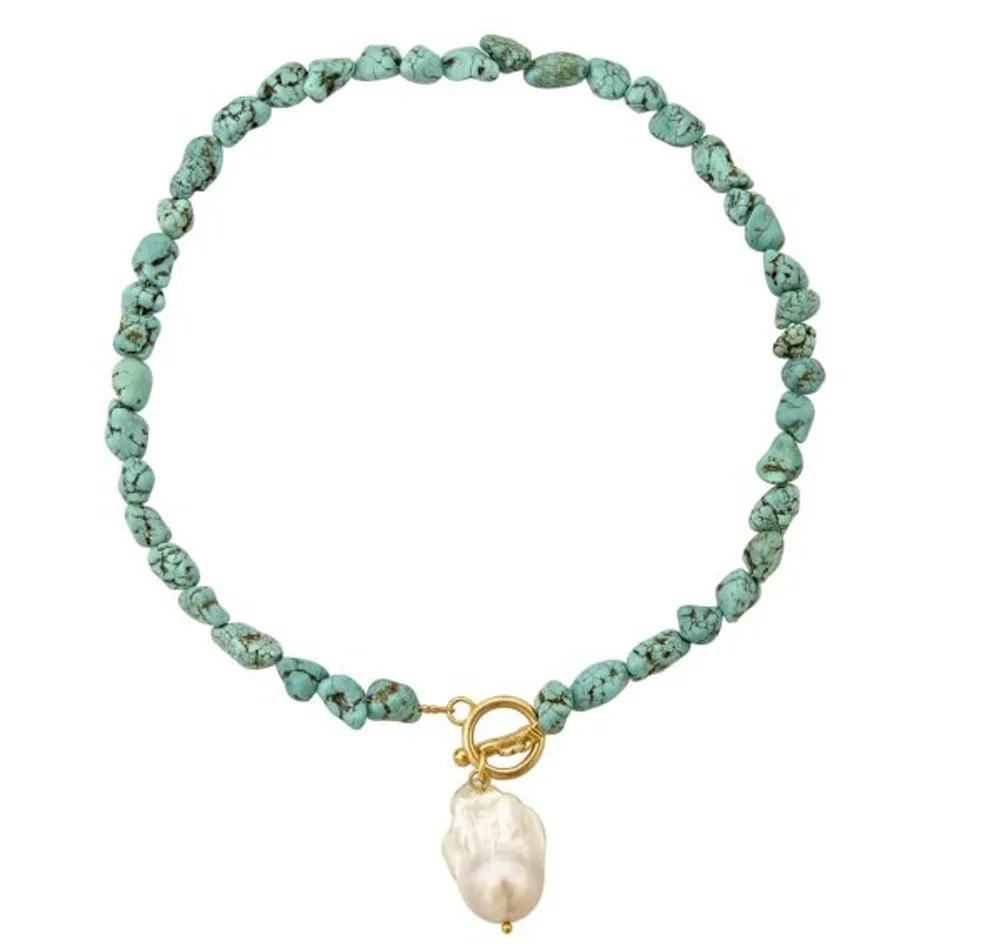MuXi Explosion necklace fashion simple imitation freshwater pearl with turquoise pendant women's necklace, Many colors
MuXi Explosion necklace fashion simple imitation freshwater pearl with turquoise pendant women's necklace, Many colors