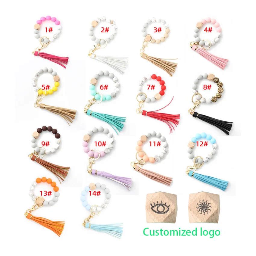In Stock Amazon Hot Selling Colorful PU Leather Monogram Tassel Key Ring Women Girls Wood Silicone Beads Keychain Bracelet, Multi colors
In Stock Amazon Hot Selling Colorful PU Leather Monogram Tassel Key Ring Women Girls Wood Silicone Beads Keychain Bracelet, Multi colors