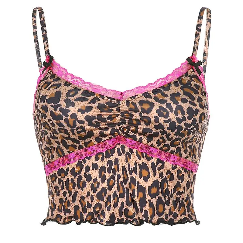 Leopard Print Summer Crop Tops For Women Backless Skinny Aesthetic Tops Tee Pink Lace Patchwork Sexy Camisole
Leopard Print Summer Crop Tops For Women Backless Skinny Aesthetic Tops Tee Pink Lace Patchwork Sexy Camisole