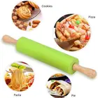 Rolling Pin Eco-friendly Durable Nonstick Surface Dough Roller For Pizza Cookie With Wooden Handle Silicone Rolling Pin