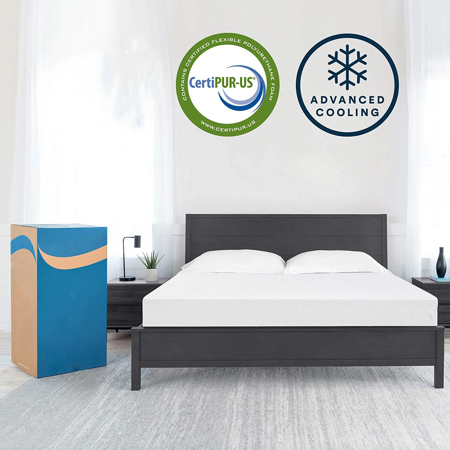 8 inch cooling gel memory foam mattress, box pack, white