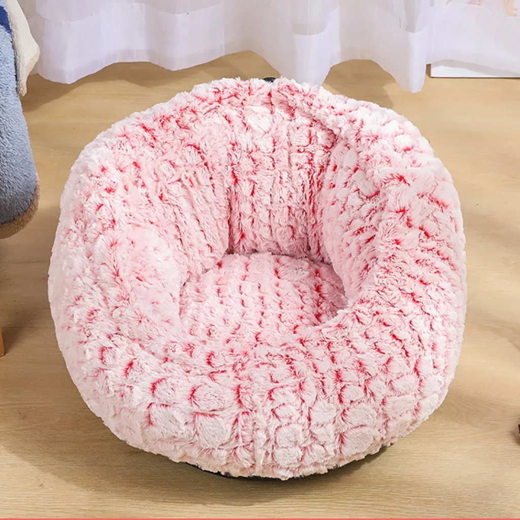 Dog Round Cat Winter Warm Sleeping Bag Long Plush Soft Pet Bed Calming Bed House Comfortable Cat Litter Sleeping Bed