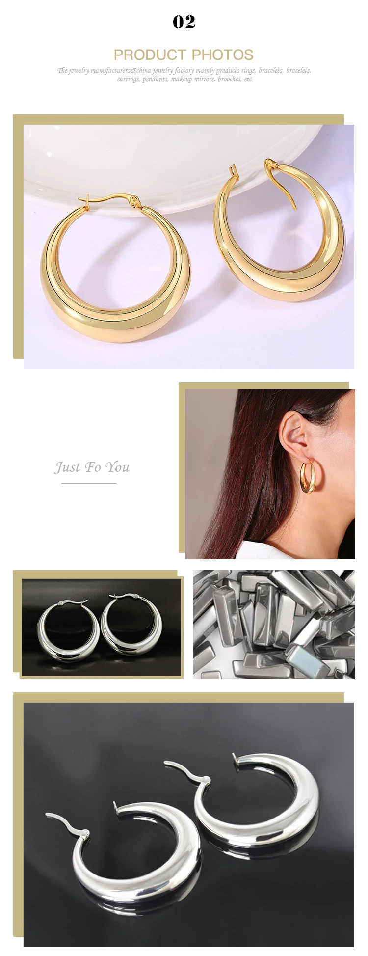 2020 Hot Women's Stainless Steel Gold Plated Earrings Jewelry EH-064