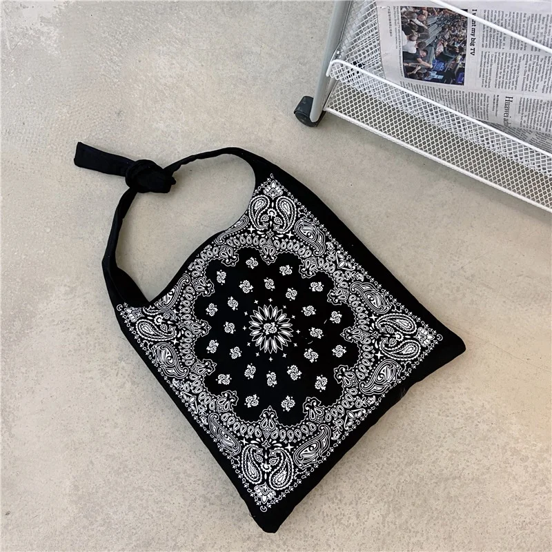 Knot strap paisley hobo bag sling Tote vintage canvas shoulder bags, Black with printing
Knot strap paisley hobo bag sling Tote vintage canvas shoulder bags, Black with printing