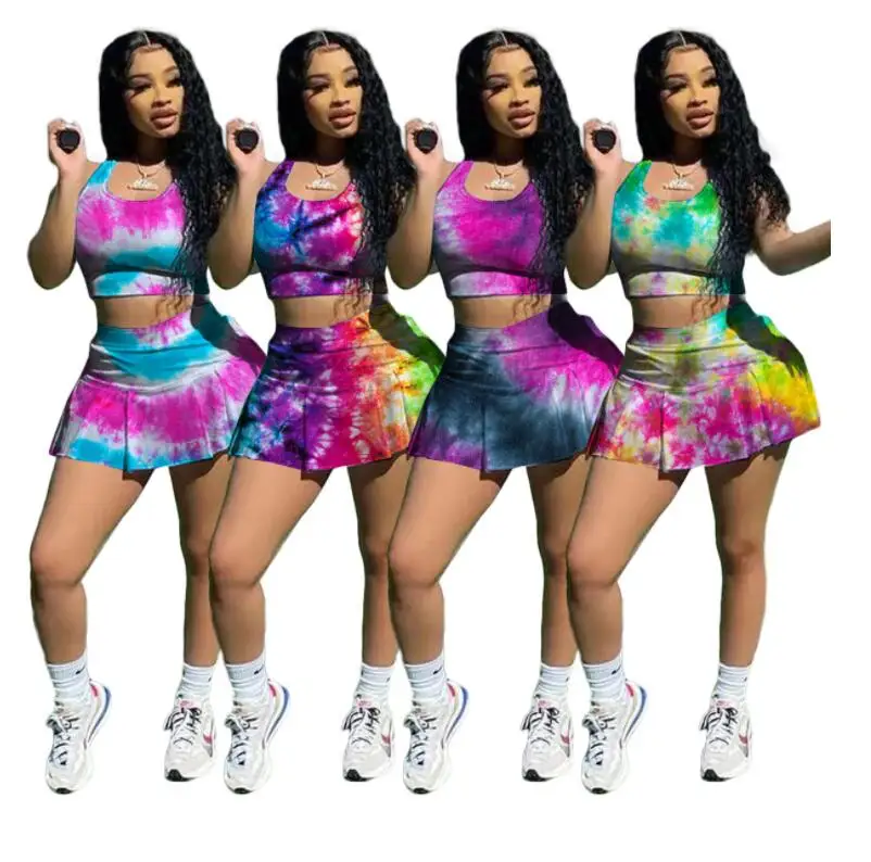 Sleeveless Tie Dye Two Piece Skirt And Crop Top Midriff Summer Sweatsuit Sets Women Sports Mini Pleated Tennis Skirt Set, As show
Sleeveless Tie Dye Two Piece Skirt And Crop Top Midriff Summer Sweatsuit Sets Women Sports Mini Pleated Tennis Skirt Set, As show