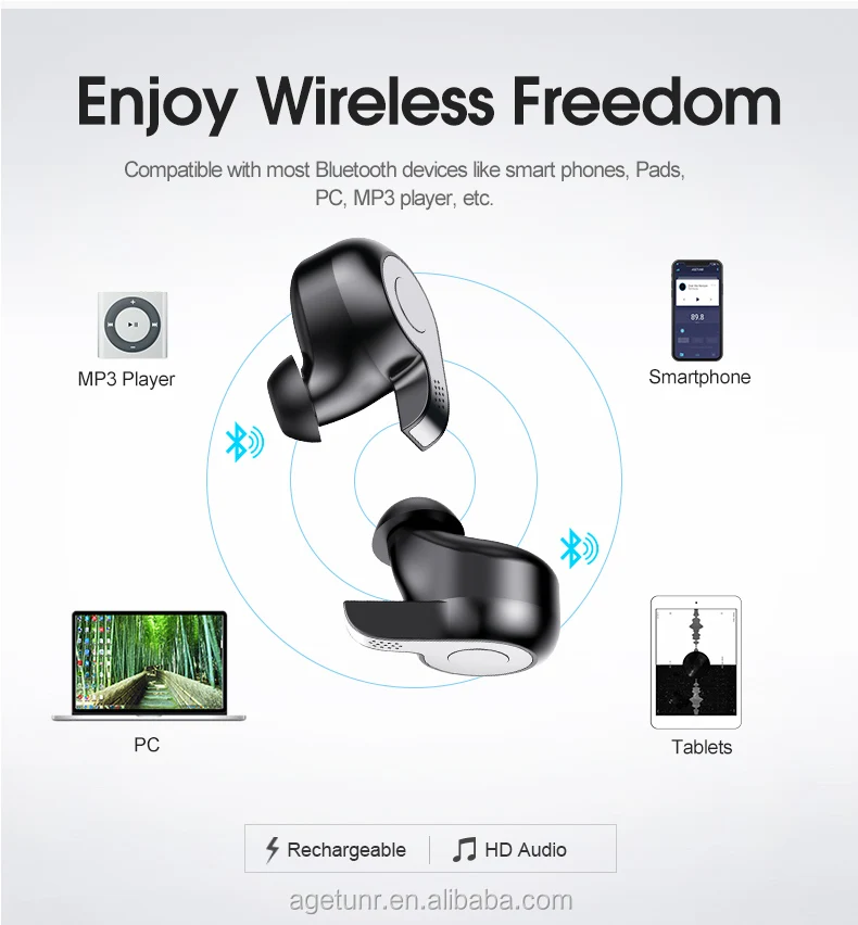 AGETUNR S11 Bluetooth V5.0 true wireless earbuds HD sound quality TWS earphones with mic charging box Headphones Running Silver - ANKUX.COM