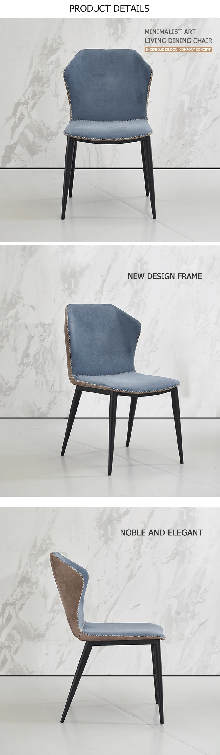 Dubai luxury blue velvet commercial stainless steel dining table and chair sets