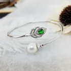 Silver Shell Bracelets New Fashion S925 Sterling Silver Green Leaf Shell Pearl Zirconia Bracelets