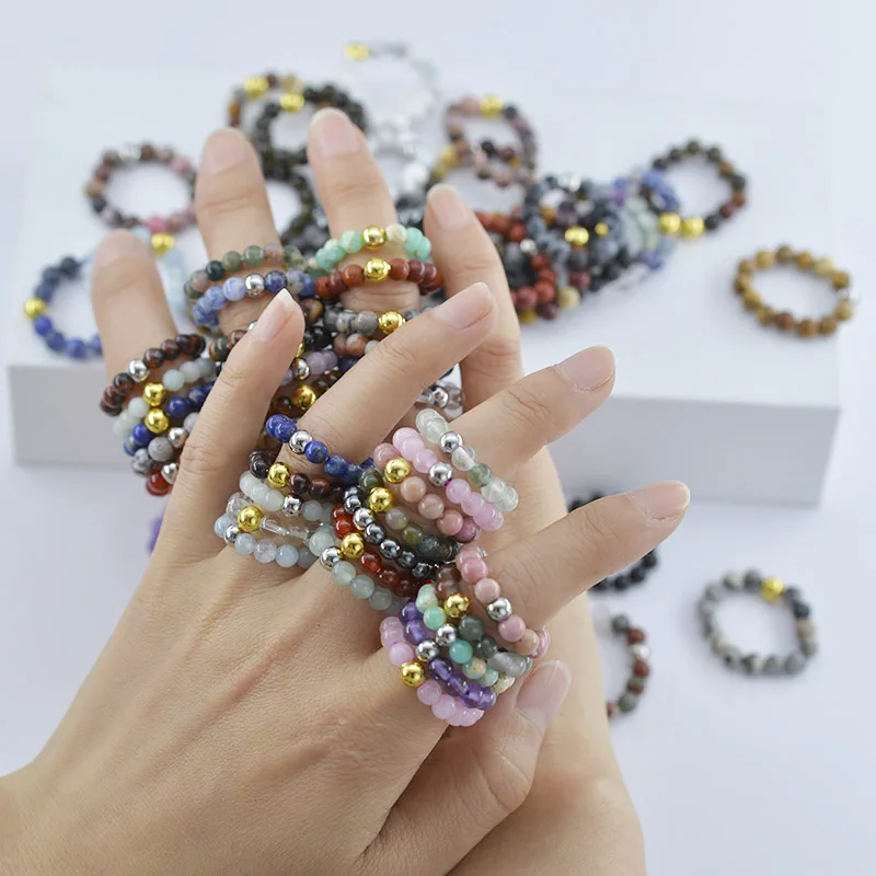 Natural Stone Beads Women Rings Adjustable Black Crystal Gem Stone Men Rings stainless steel bead Handmade amethyst rose quartz
Natural Stone Beads Women Rings Adjustable Black Crystal Gem Stone Men Rings stainless steel bead Handmade amethyst rose quartz