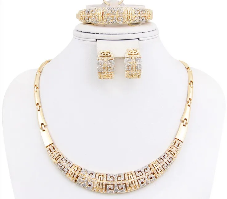 Fashion Hollowed-Out Diamond-Encrusted Necklace Earrings Rings And Bracelets Four-Piece Set, Multi
Fashion Hollowed-Out Diamond-Encrusted Necklace Earrings Rings And Bracelets Four-Piece Set, Multi