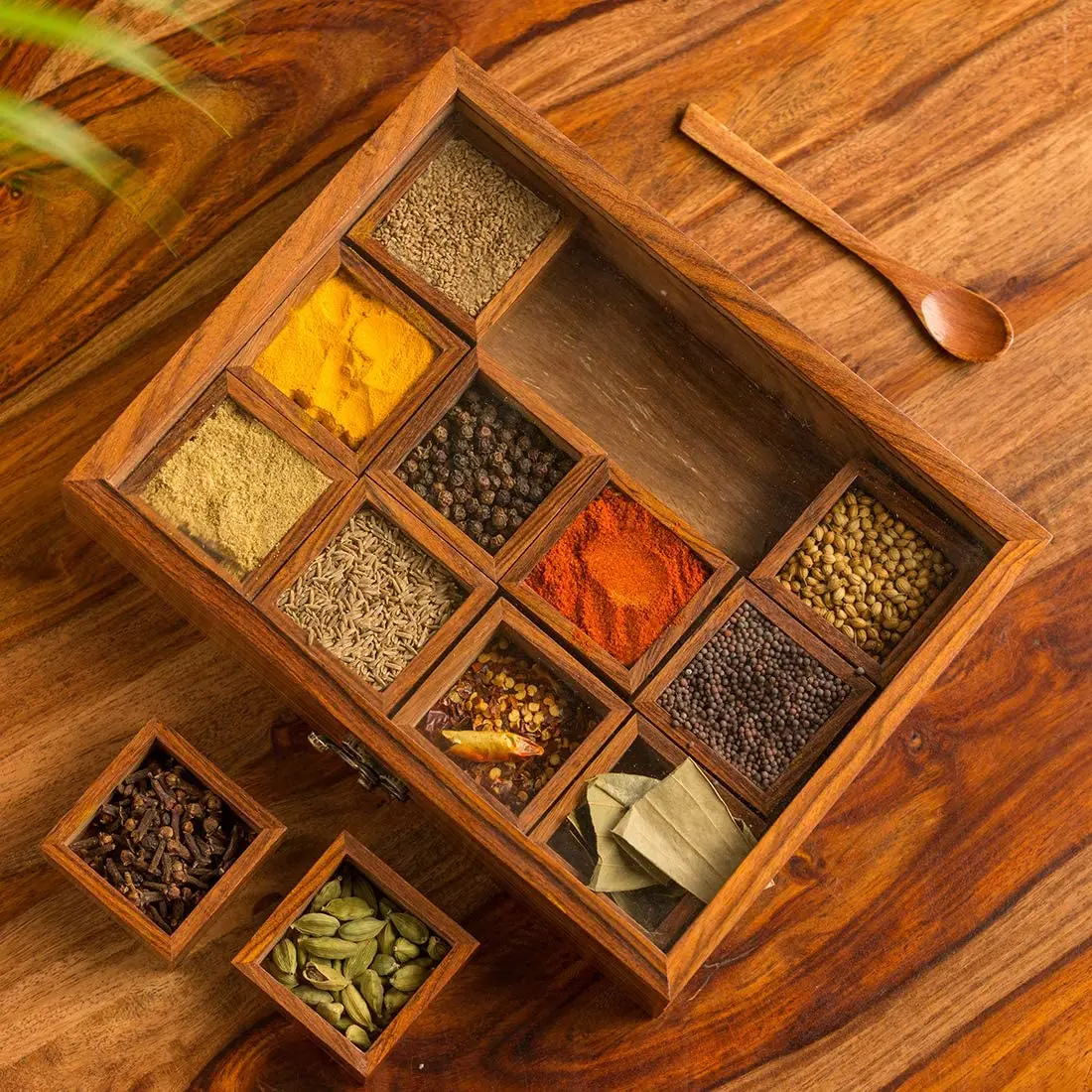 Twelve Blends' Spice Box With 12 Containers & Spoon In Sheesham Wood - Spice Box For Kitchen Indian Wood Container Decorative M, Customized color
Twelve Blends' Spice Box With 12 Containers & Spoon In Sheesham Wood - Spice Box For Kitchen Indian Wood Container Decorative M, Customized color
