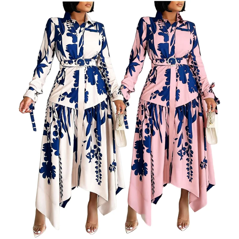 D3264 Latest Design Casual Dresses Women Lady Elegant Shirt Collar Irregular Plants And Flowers Printed Dress 2024 With Belt
D3264 Latest Design Casual Dresses Women Lady Elegant Shirt Collar Irregular Plants And Flowers Printed Dress 2024 With Belt