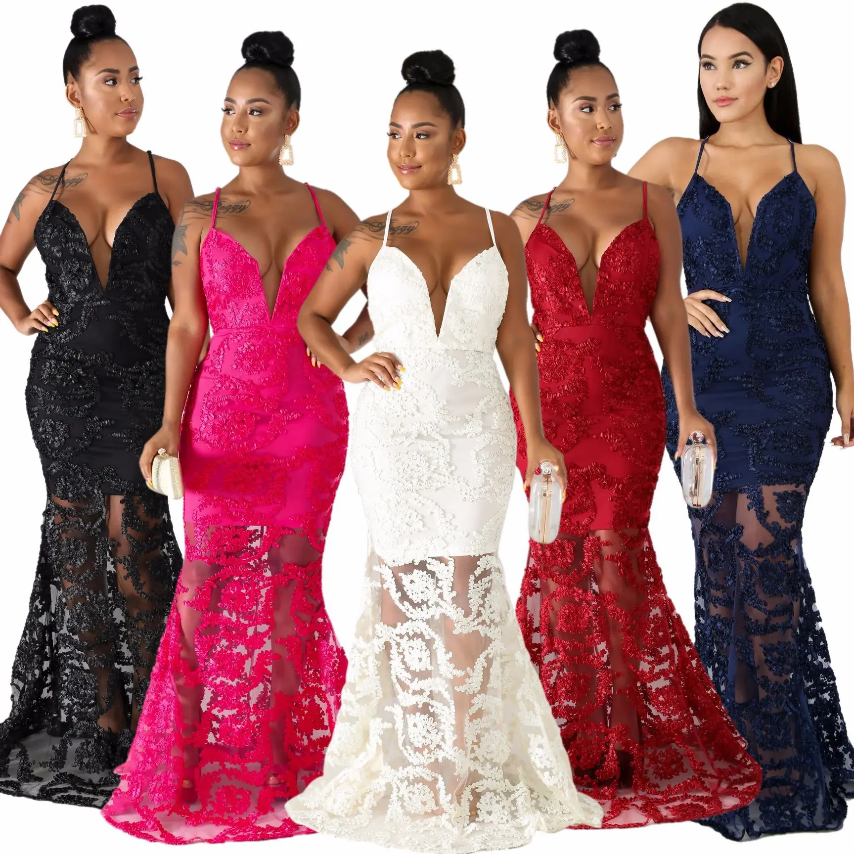 Gauze Sling V-chest Long Skirt Slim Fit Sleeveless Mermaid Evening Dress, Picture color
Gauze Sling V-chest Long Skirt Slim Fit Sleeveless Mermaid Evening Dress, Picture color
