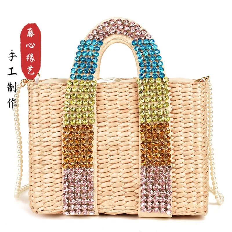 Summer pearl Rainbow Bag Luxury Diamond Handle Women Handbags Handmade Beaded Straw Bags Holiday Beach Messenger Bag, Beige
Summer pearl Rainbow Bag Luxury Diamond Handle Women Handbags Handmade Beaded Straw Bags Holiday Beach Messenger Bag, Beige