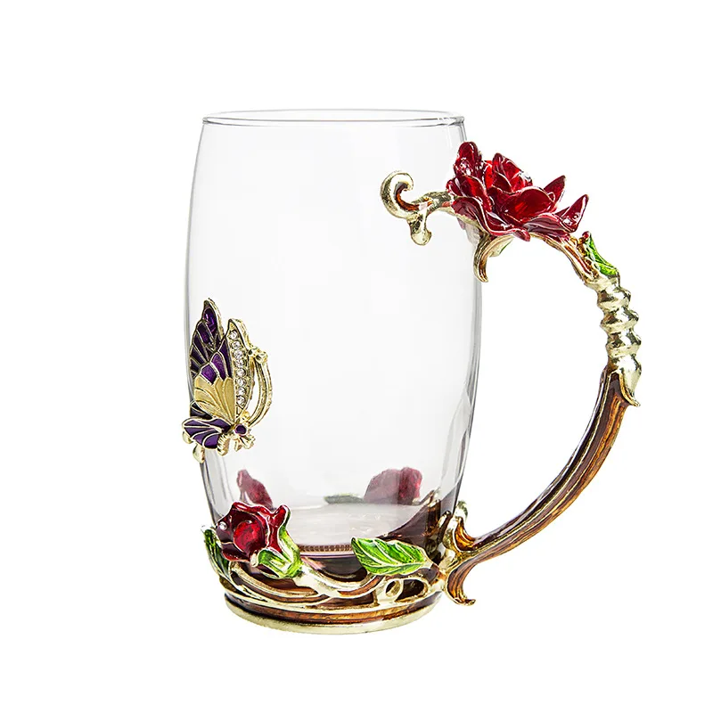 12oz Lead Free Handmade Enamel Butterfly and Blue Rose Flower Tea Mug Glass Cup with Handle, Colorful/custom
12oz Lead Free Handmade Enamel Butterfly and Blue Rose Flower Tea Mug Glass Cup with Handle, Colorful/custom