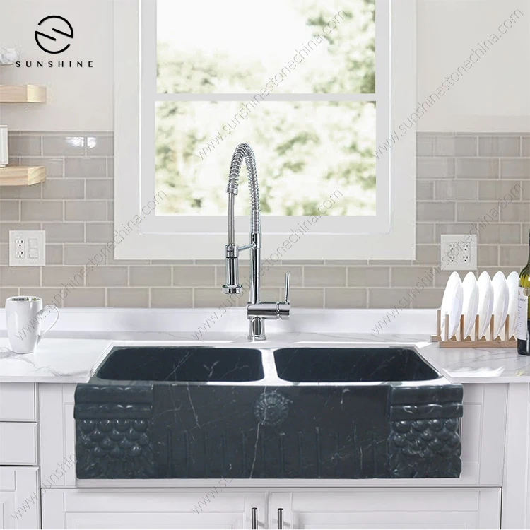 Cheap Price China Nero Margiua Marble Stone Under Mounted Kitchen Farm Sink