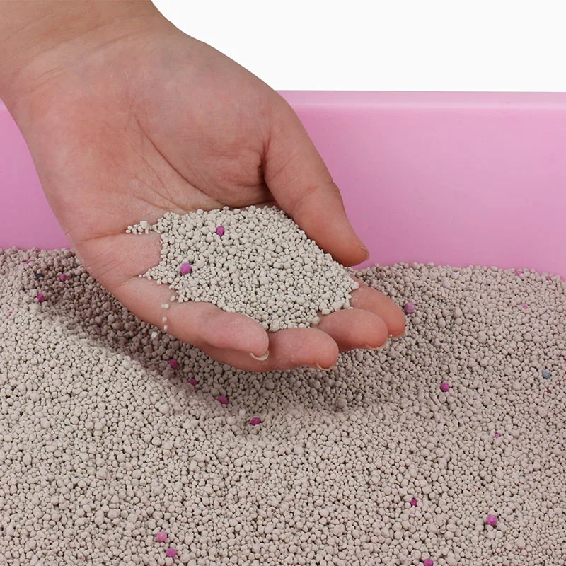 

China Factory 1-3.5mm 10L Ball shaped Dust Free arena para gato clumping colour granule Bentonite Clay Cat sand Litter, Grayish,can add pink and blue beads