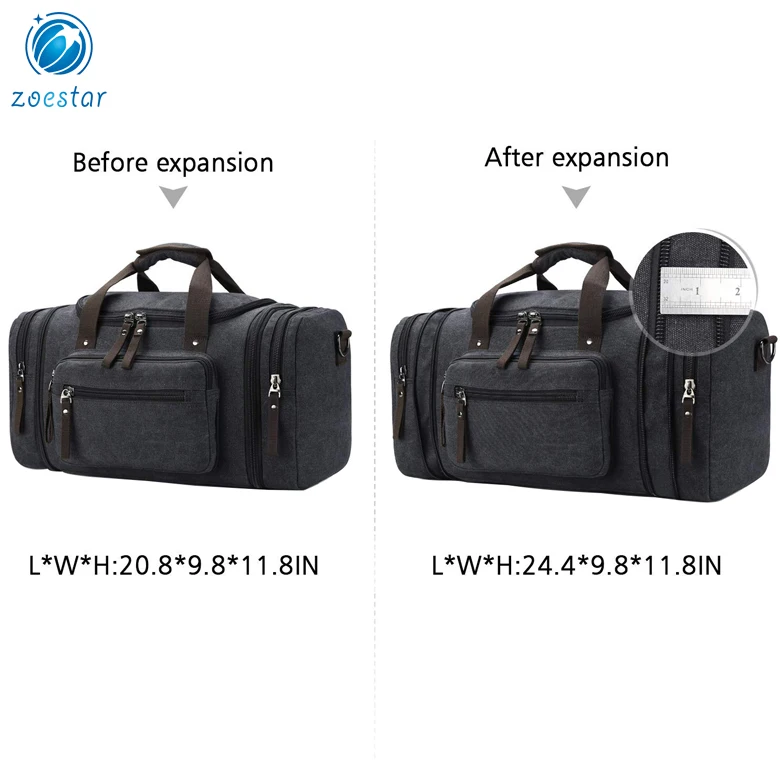 Vintage Expansion design Travel Bag Large Travel Duffel duffle bags with shoes compartment (Black)