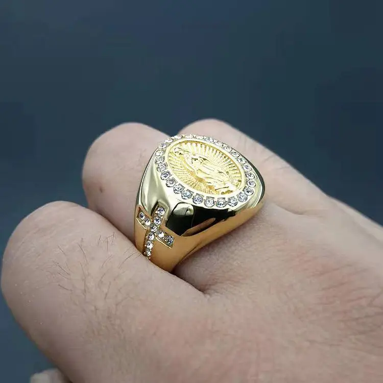 New Style Men's Hip Hops Ring Stainless Steel Micro Pave Crystal Virgin Mary Finger Rings
New Style Men's Hip Hops Ring Stainless Steel Micro Pave Crystal Virgin Mary Finger Rings