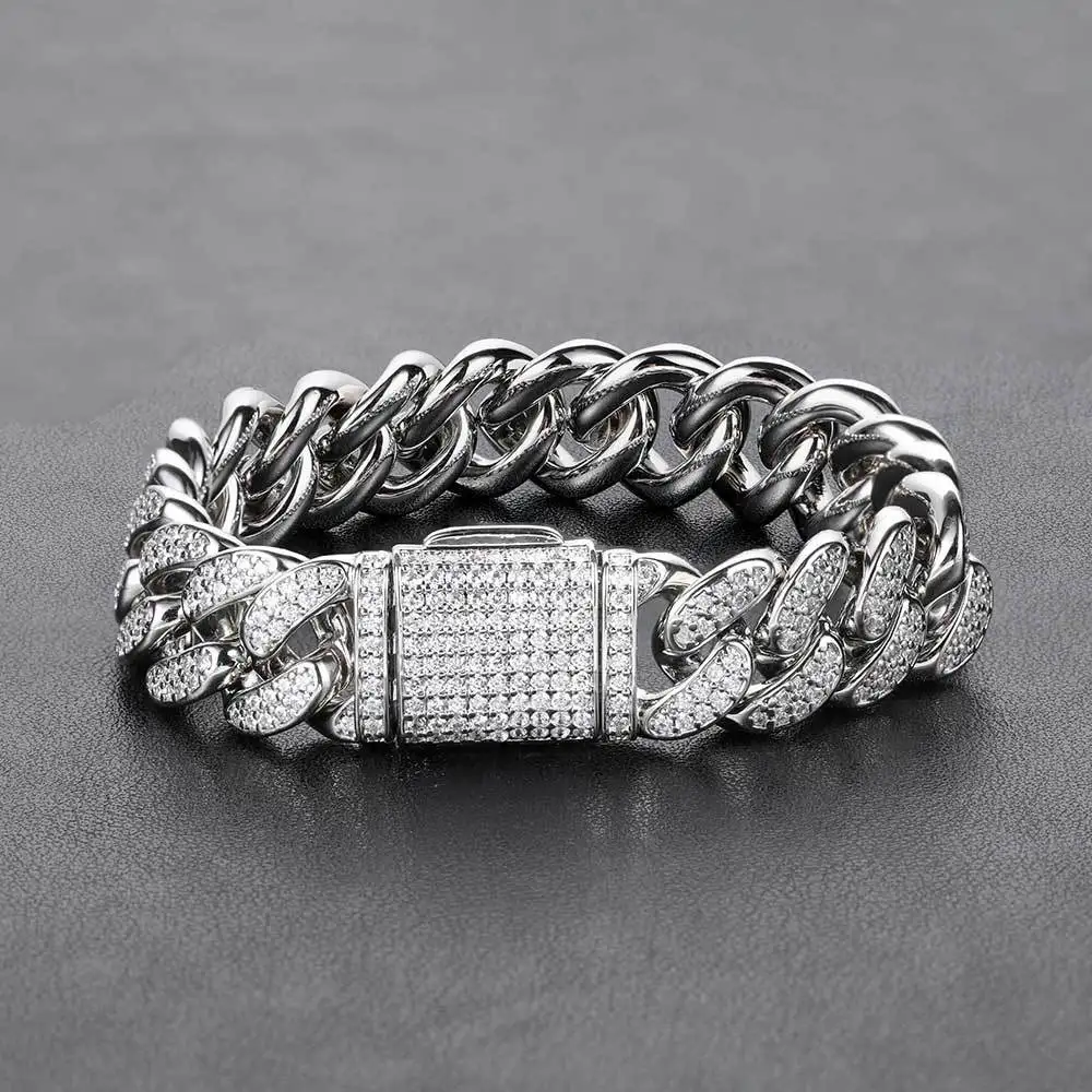 15mm Hip Hop Luxury Bracelet Diamond Ice Cuban Pulseras De Mujer Girls Silver Bracelet for Men
15mm Hip Hop Luxury Bracelet Diamond Ice Cuban Pulseras De Mujer Girls Silver Bracelet for Men