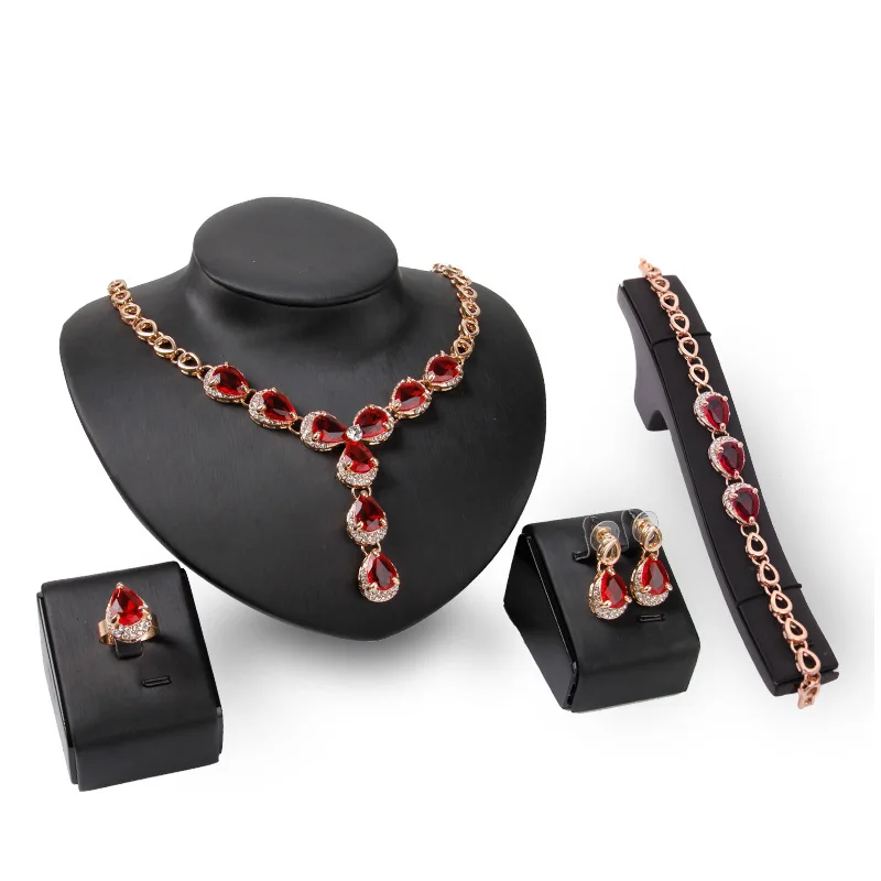 Dubai 18K Gold Plated Womens Wedding Accessories Red Imitation Diamond Elegant Bridal Necklace High Quality Cz Jewelry Set, As picture
Dubai 18K Gold Plated Womens Wedding Accessories Red Imitation Diamond Elegant Bridal Necklace High Quality Cz Jewelry Set, As picture