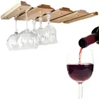 Under Cabinet Storage Rack for Hanging Stemware Wooden Bar Organizer Wine Glass Holder Shelf