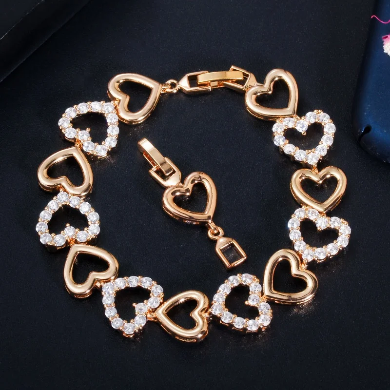 Elegant Yellow Gold Color Ladies Fashion Jewelry Cubic Zircon Love Heart Shape Bracelet for Party Gift, Customized color
Elegant Yellow Gold Color Ladies Fashion Jewelry Cubic Zircon Love Heart Shape Bracelet for Party Gift, Customized color