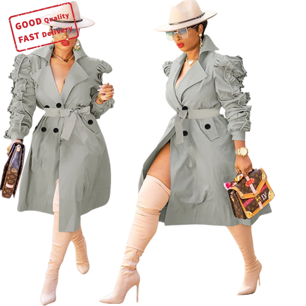 GQ0368 fall winter long coats ladies pleated ruffle sleeved fashionoable elegant women trench coats, Gray green
GQ0368 fall winter long coats ladies pleated ruffle sleeved fashionoable elegant women trench coats, Gray green