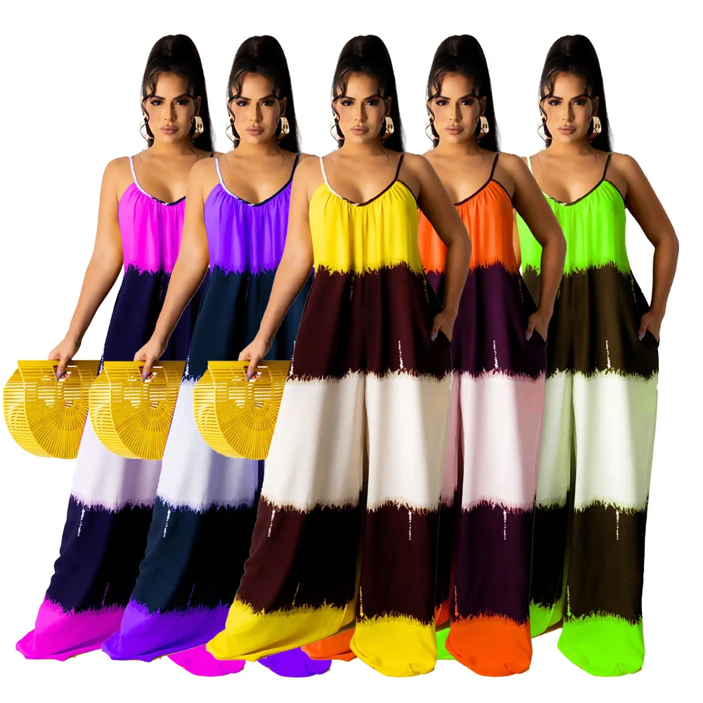 Women Causal Patchwork Sleeveless Halter Jumpsuit Summer Pants Overalls Wide Leg Loose Jumpsuit, As show
Women Causal Patchwork Sleeveless Halter Jumpsuit Summer Pants Overalls Wide Leg Loose Jumpsuit, As show