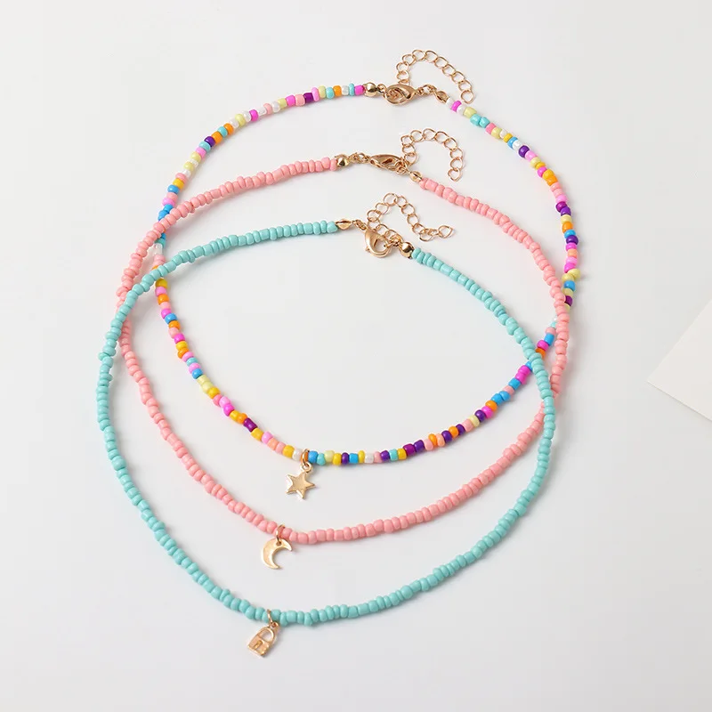 3pcs/set Alloy Star Moon Pendant Candy Colors Long Chain Rice Beads Necklace Handmade Boho Beaded Necklace Choker
3pcs/set Alloy Star Moon Pendant Candy Colors Long Chain Rice Beads Necklace Handmade Boho Beaded Necklace Choker