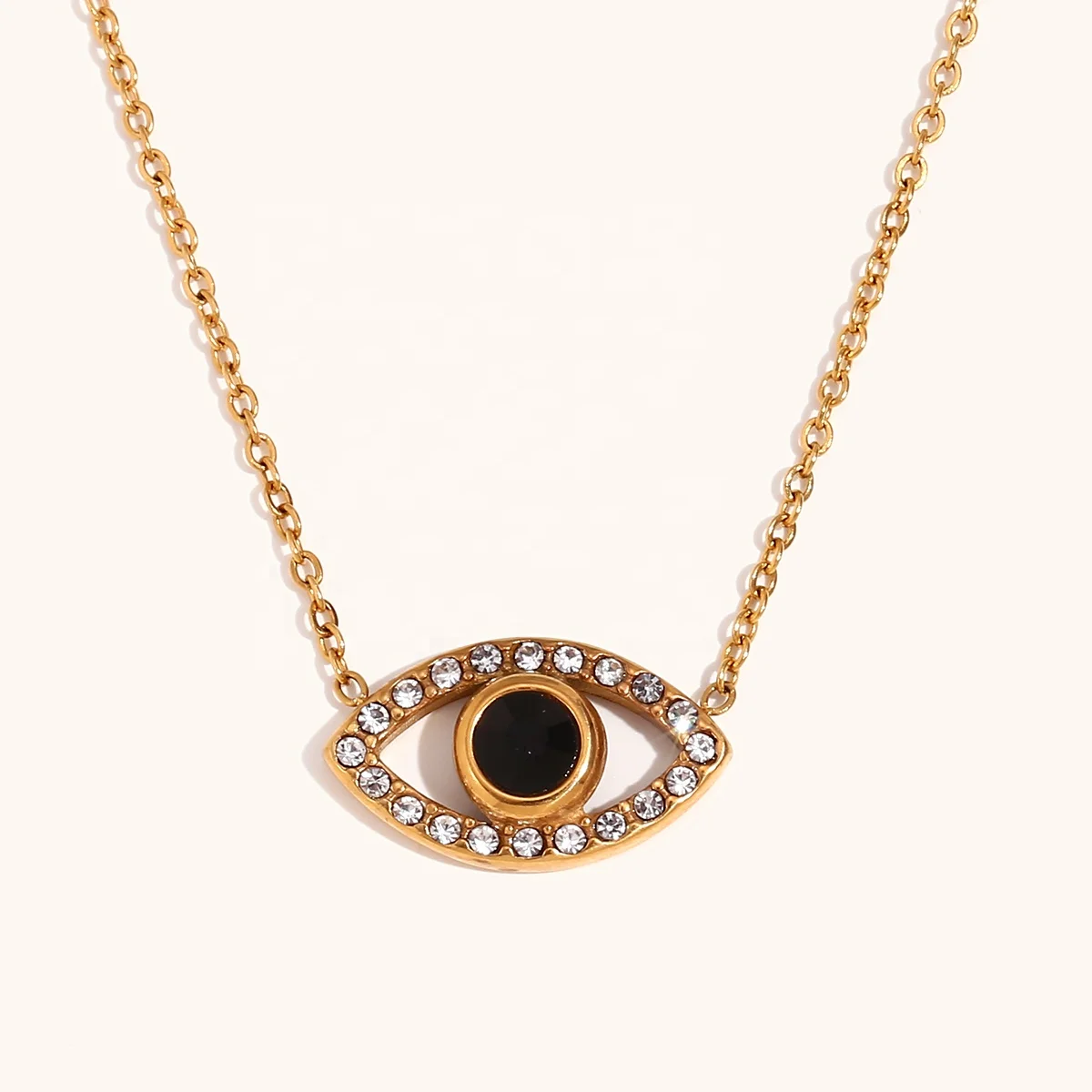 

Ding Ra Hollow Out Shining Zircon Eye Necklace Gold Plated Stainless Steel Pendant Necklaces bijoux acier inoxydable