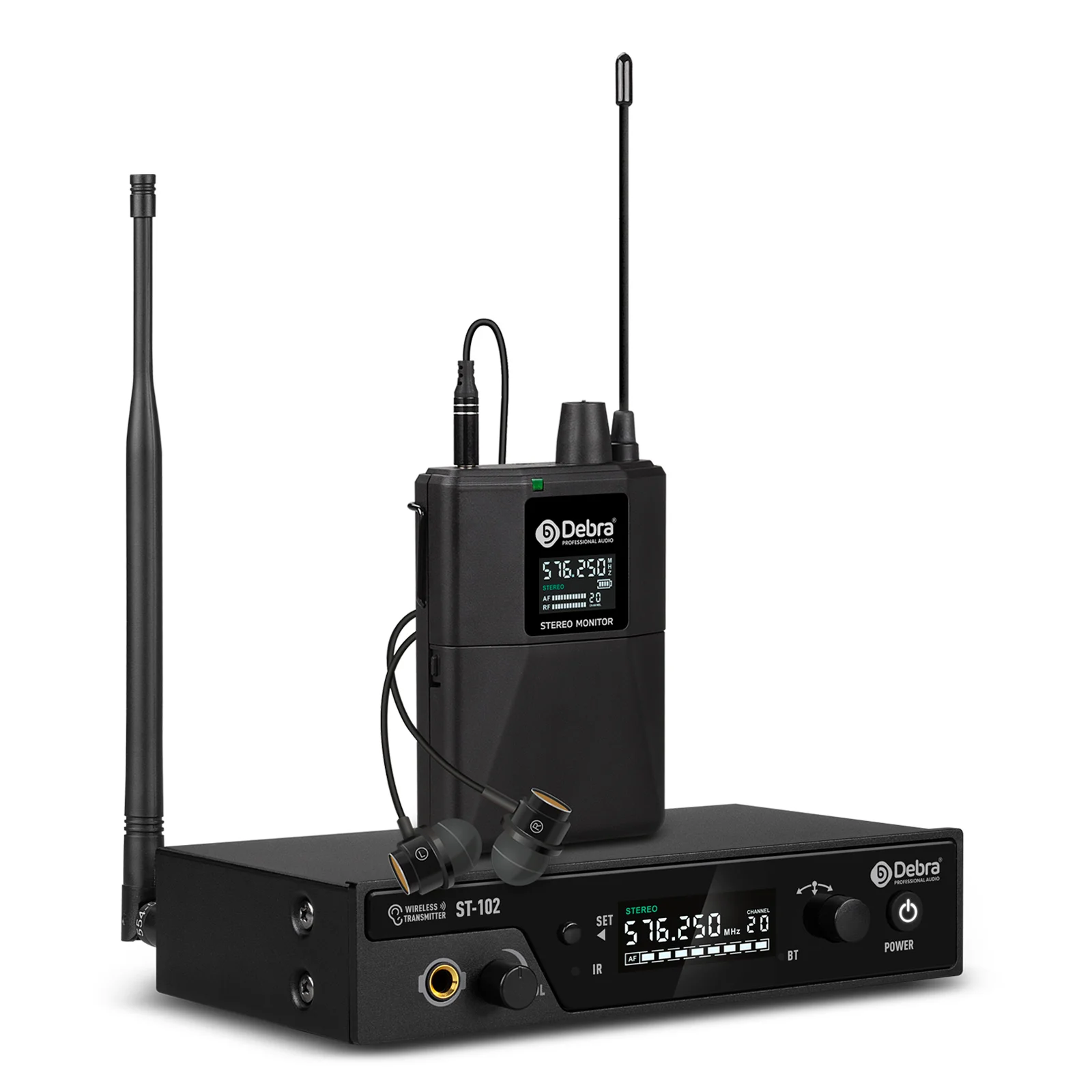 Debra ST-102 Portable 1 channel stereo Wireless in Ear Monitor System for stage recording studio
Debra ST-102 Portable 1 channel stereo Wireless in Ear Monitor System for stage recording studio