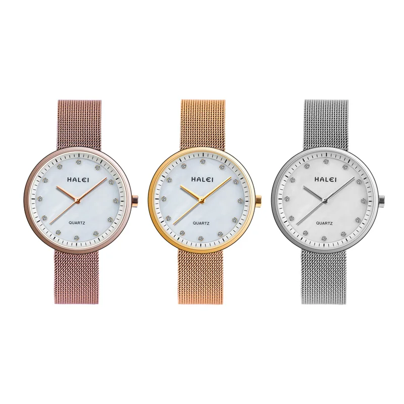 HALEI trend personality hot sale watch women luxury popular casual mesh steel belt ladies quartz watches, 3 colors
HALEI trend personality hot sale watch women luxury popular casual mesh steel belt ladies quartz watches, 3 colors