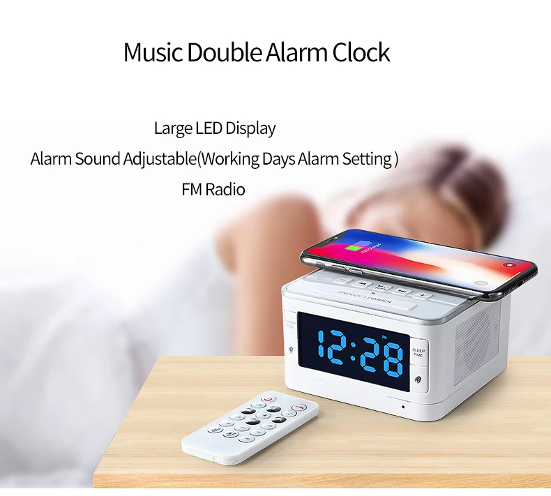 Novel Design Bluetooth Speaker With Calendar Date Week Display 5 Level Brightness LCD Double Alarm Clock Speaker - ANKUX.COM