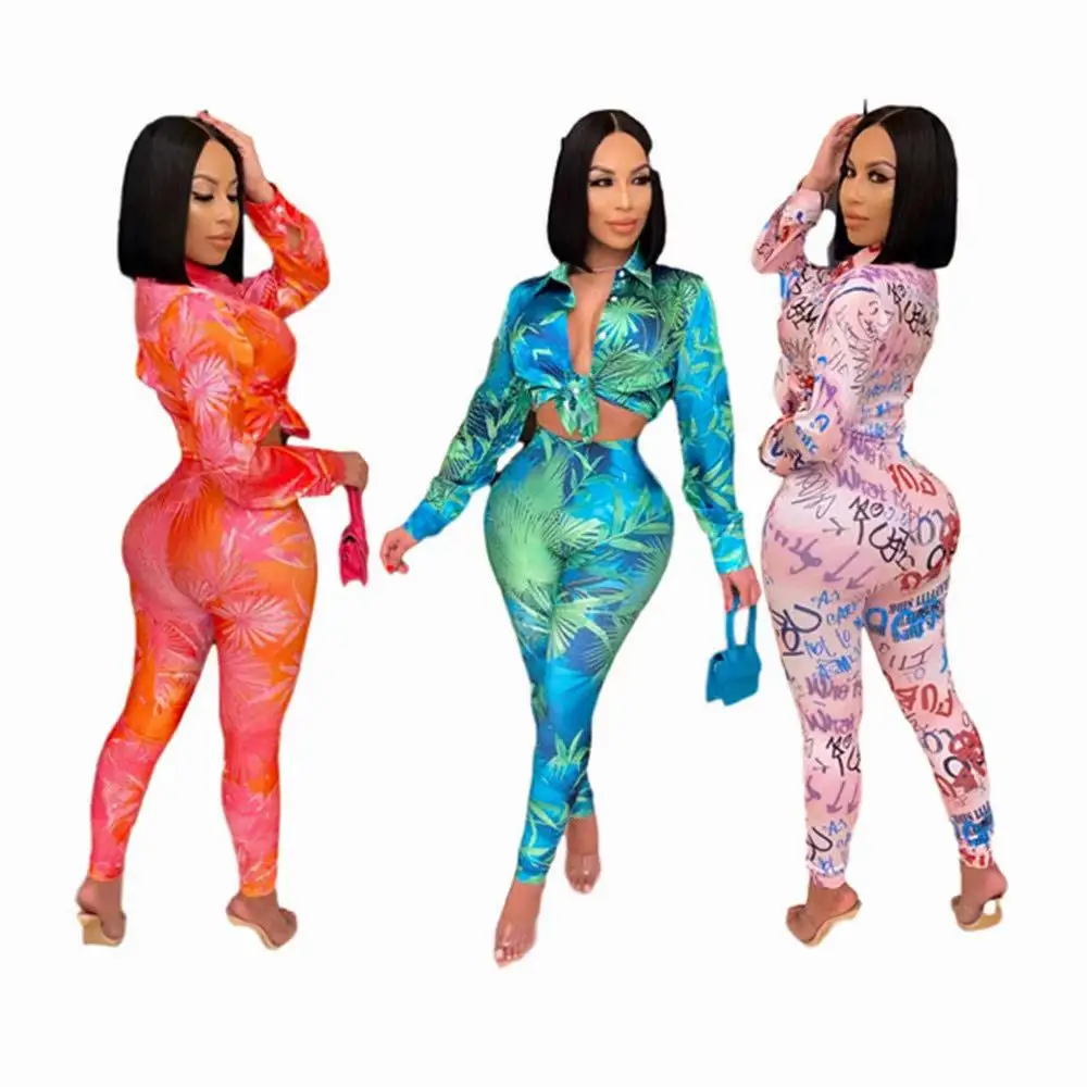 2021 new arrival fashionable digital printed casual slim skinny two pieces set, Picture colors
2021 new arrival fashionable digital printed casual slim skinny two pieces set, Picture colors