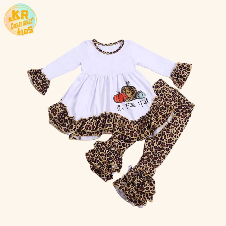 Boutique Latest Fall Long Sleeve Leopard Printing Ruffle Pants Kids Clothing Sets Girls
Boutique Latest Fall Long Sleeve Leopard Printing Ruffle Pants Kids Clothing Sets Girls