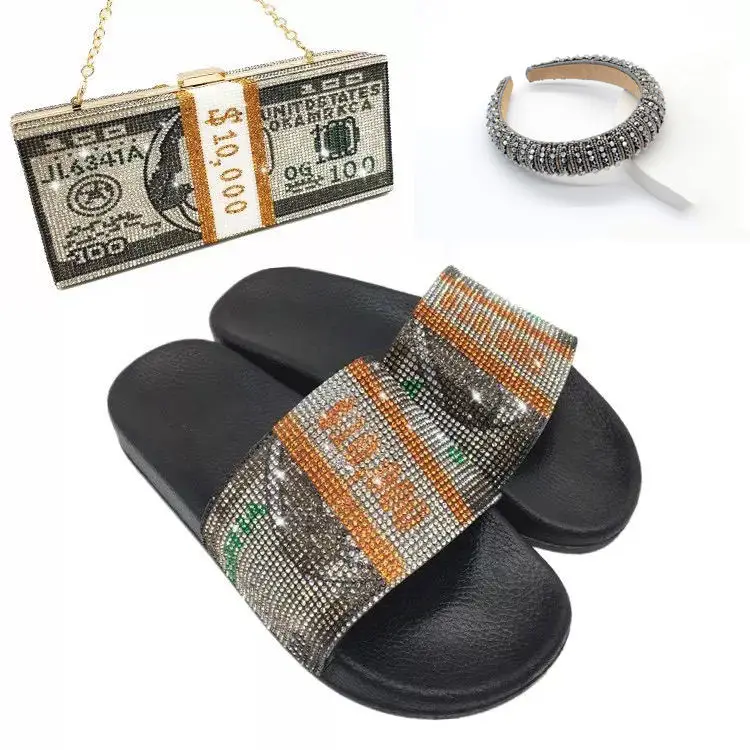 2021 Women Shoes and Bags Outdoor Slippers with Dollar Printed and Purse Set Yong Girls Popular Diamond Shoes Matching Bag Sets
2021 Women Shoes and Bags Outdoor Slippers with Dollar Printed and Purse Set Yong Girls Popular Diamond Shoes Matching Bag Sets