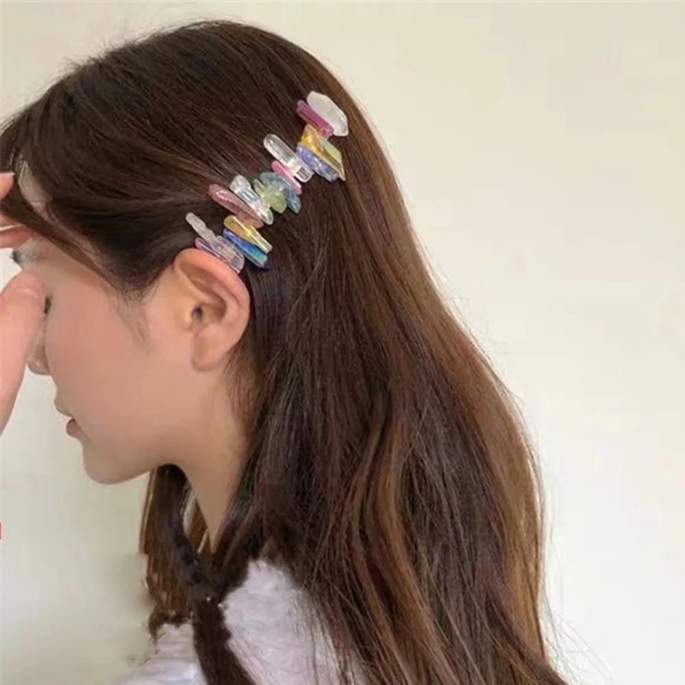 DIY irregular stone crystal hairclip girls high quality big gemstone hair pin spring clip handmade curly hair clip ins